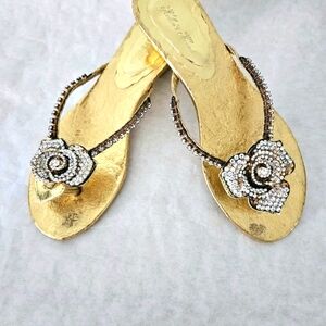 Helen's Heart gold rhinestone rose metallic sandals